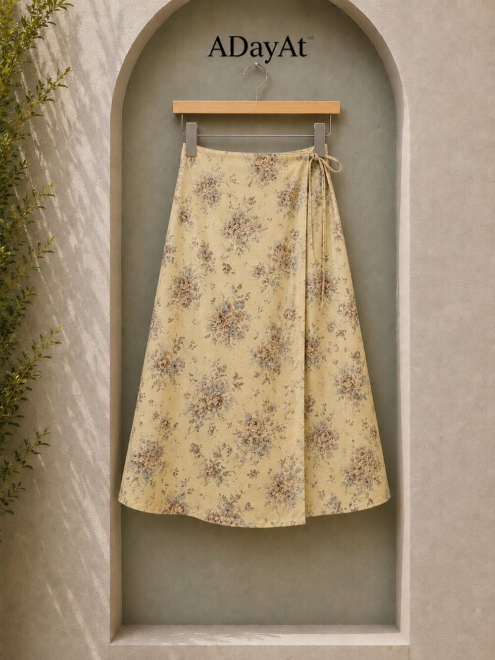 100% Silk Wrap Butter Yellow Vintage Floral Cottagecore Skirt Emma James 14